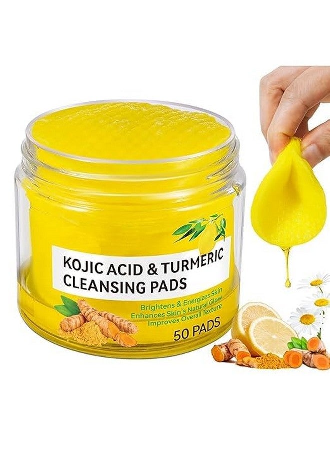 Turmeric & Kojic Acid Face Cleansing Pads for Dark Spots, Skin Brightening & Acne Prevention | Vitamin C, Retinol & Chamomile Hydrolat | For Women & Men | All Skin Type | 50 Pieces - Image 1
