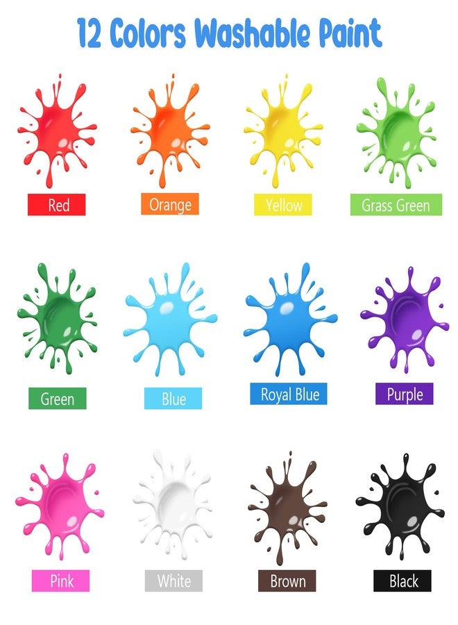 ABEIER Washable Kids Paint, Safe Non-Toxic Finger Paint, 12 Vibrant Colors(2 fl oz) with 3 Paint Brushes, Mess-Free Arts & Crafts Supplies for Toddlers & Grandkids, Ages 3, 4, 5 - Image 2