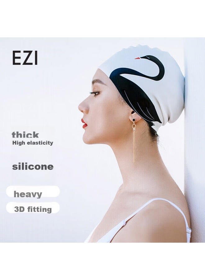 Yizi Ezi20110 Swan Swimming Cap, Waterproof Ear Protection, Silicone Swim Cap For Women, Professional, Long Hair, Non-binding, Adult Swimming Cap - Image 1