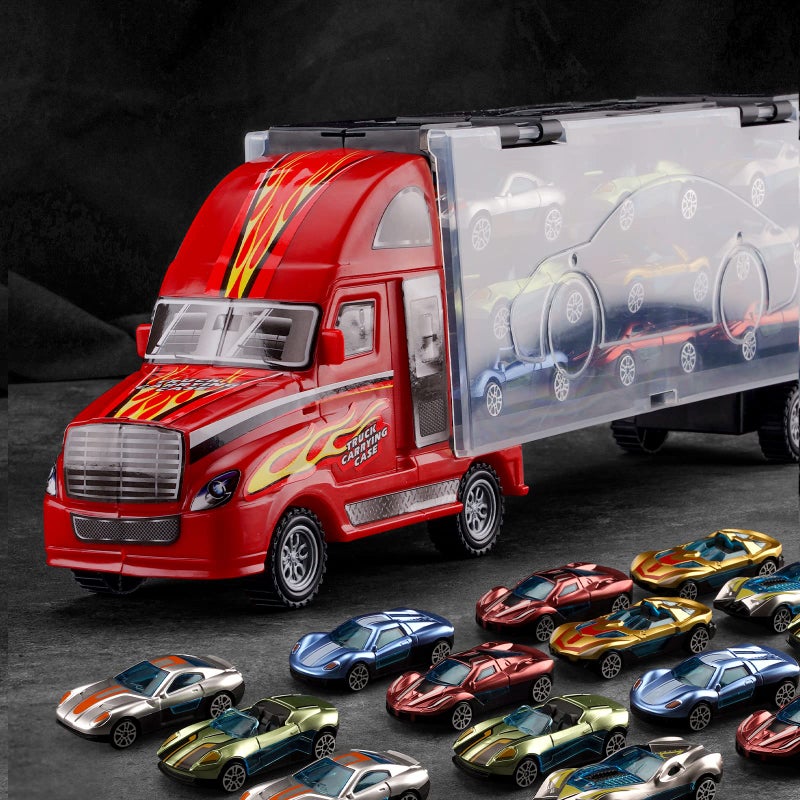 BoomCaCa Toy Truck Transport Car Carrier  18 Sport Cars in Truck Toys Toys for Boys and Girls Age 310 yrs Old Ideal Party Christmas Birthday Gift for Kids - Image 2