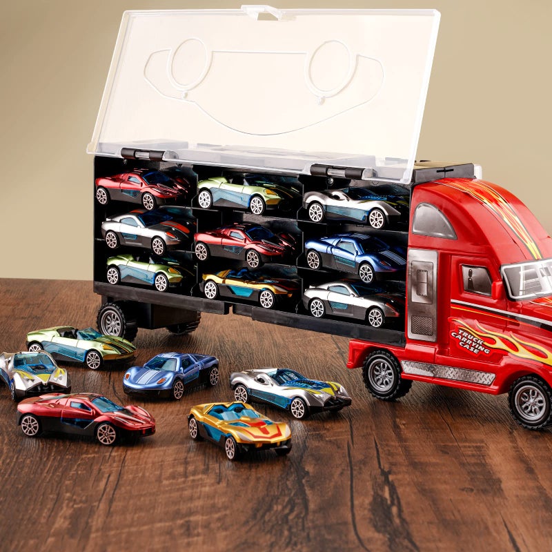 BoomCaCa Toy Truck Transport Car Carrier  18 Sport Cars in Truck Toys Toys for Boys and Girls Age 310 yrs Old Ideal Party Christmas Birthday Gift for Kids - Image 3