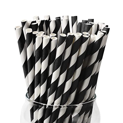 PakTalk 100 Pack Black Paper Straws Biodegradable Black and White Stripe Paper Straws for Birthdays Weddings Baby Showers Halloween and Christmas Party Supplies024 x 775 Black