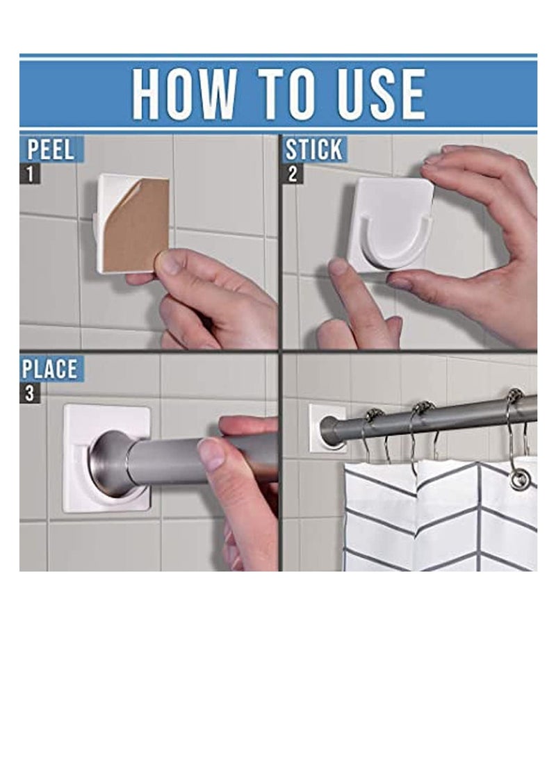 Premify Premify Adhesive Shower Curtain Rod Tension Holder, 2pcs Adhesive Wall Mounted Shower Rods Holder Drill-Free Install, Adhesive Rod Mount Retainer, No Drilling, Not Include Shower Curtain Rod - Image 3