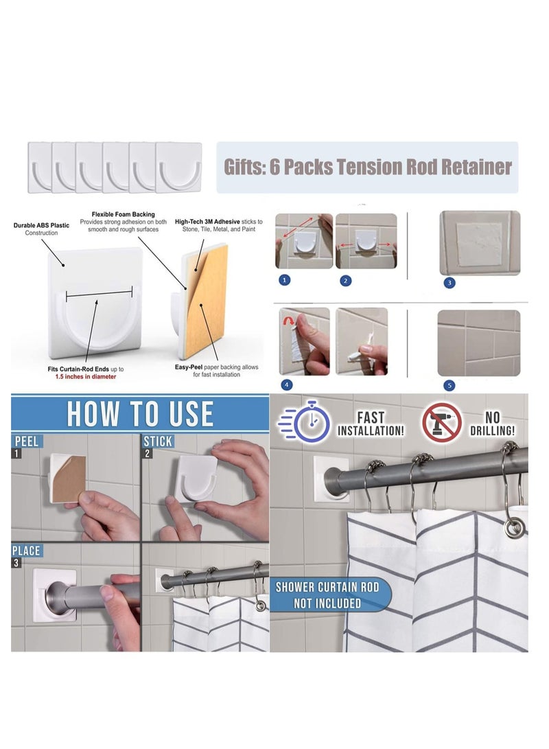 Premify Premify Adhesive Shower Curtain Rod Tension Holder, 2pcs Adhesive Wall Mounted Shower Rods Holder Drill-Free Install, Adhesive Rod Mount Retainer, No Drilling, Not Include Shower Curtain Rod - Image 5
