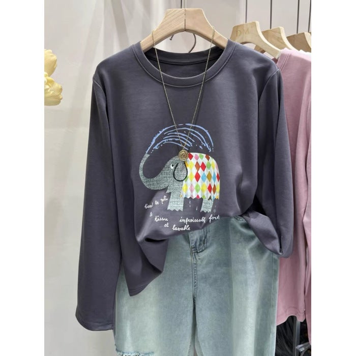 South Korea Ins Cartoon Age-Reducing Long-Sleeved T-Shirt Women'S Printed Bottoming Shirt Fashionable All-Match Design Casual Top - Image 1