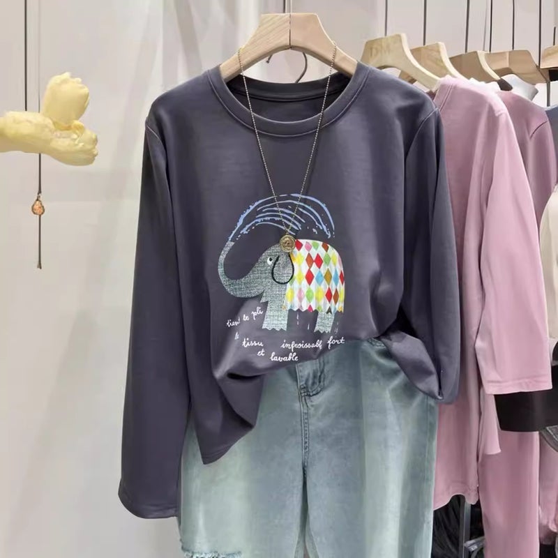 South Korea Ins Cartoon Age-Reducing Long-Sleeved T-Shirt Women'S Printed Bottoming Shirt Fashionable All-Match Design Casual Top - Image 2