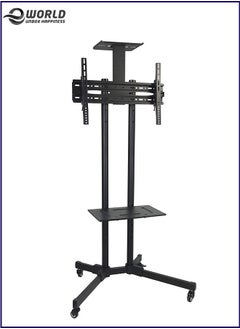 Single Monitor Fully Adjustable Computer Desk TV Mount with Wheels Caster Articulating Stand for 32–65-inch LCD Screen 360 Swivel VESA.