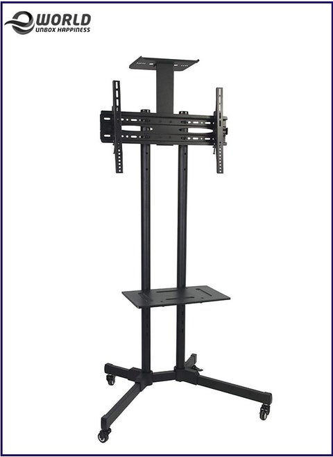 Single Monitor Fully Adjustable Computer Desk TV Mount with Wheels Caster Articulating Stand for 32–65-inch LCD Screen 360 Swivel VESA.