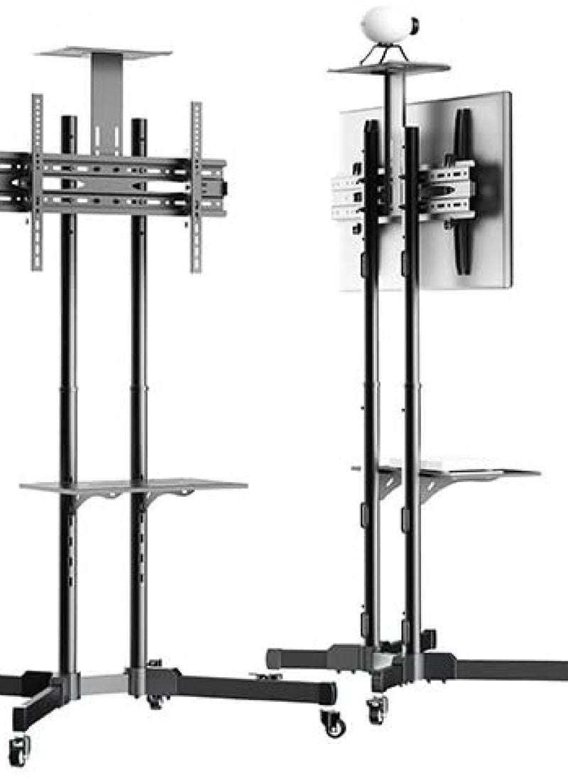 Eworld - Single Monitor Fully Adjustable Computer Desk TV Mount with Wheels Caster Articulating Stand for 32–65-inch LCD Screen 360 Swivel VESA. - Image 1