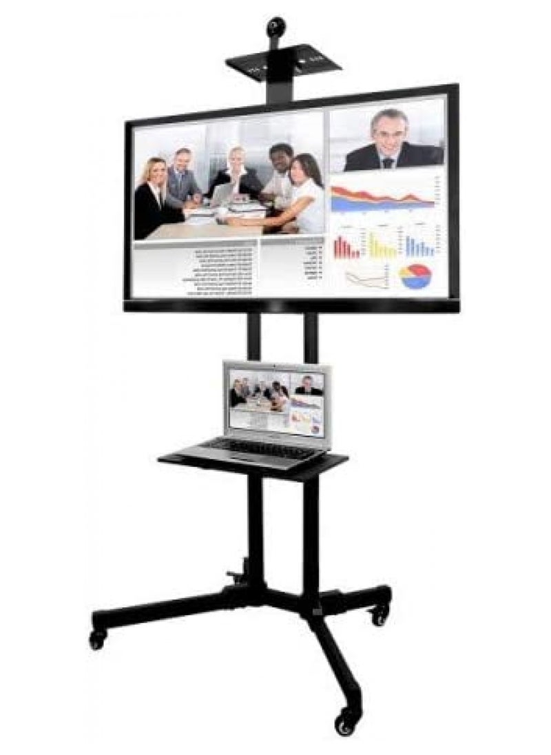 Eworld - Single Monitor Fully Adjustable Computer Desk TV Mount with Wheels Caster Articulating Stand for 32–65-inch LCD Screen 360 Swivel VESA. - Image 1