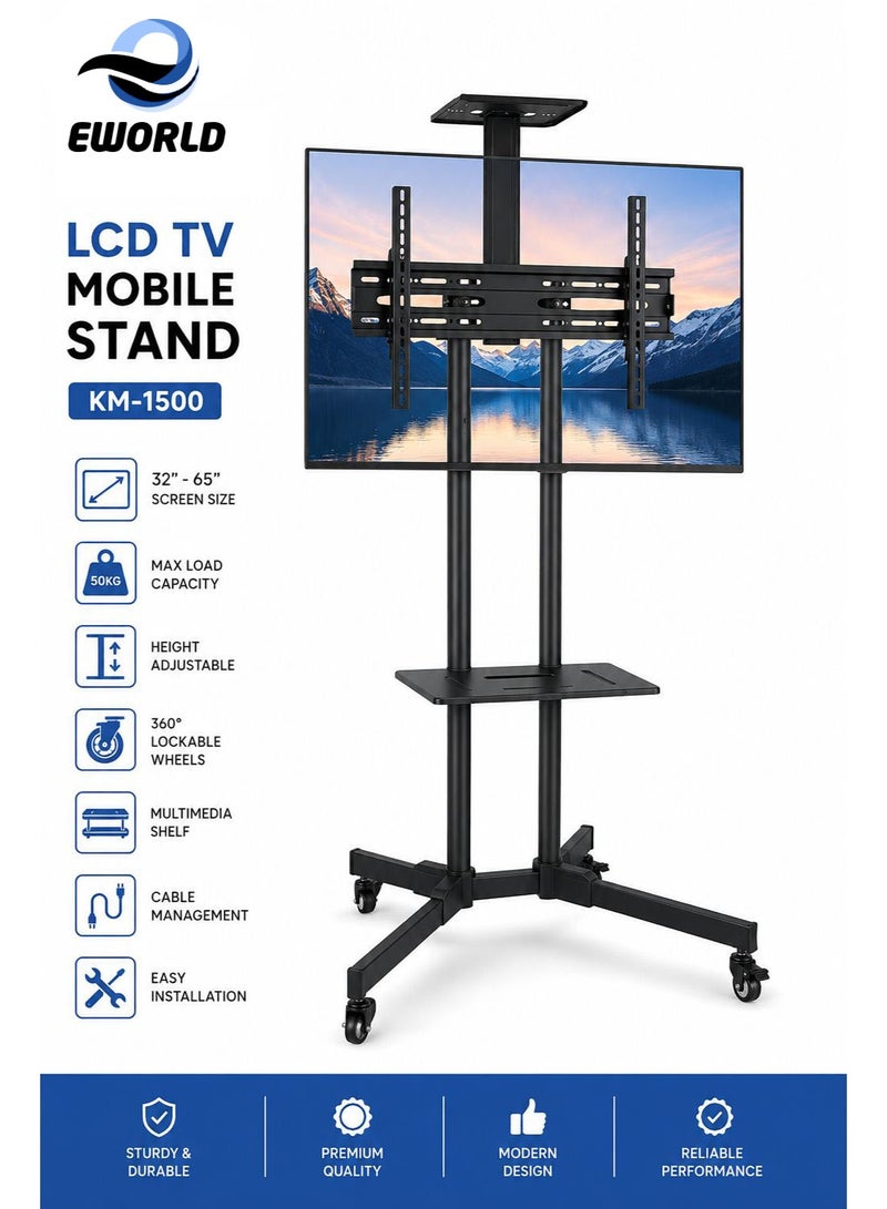 Eworld Single Monitor Fully Adjustable Computer Desk TV Mount with Wheels Caster Articulating Stand for 32–65-inch LCD Screen 360 Swivel VESA. - Image 1