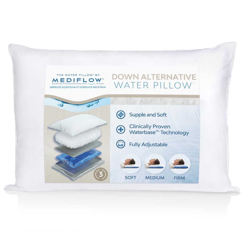 Mediflow Down Alternative Water Pillow - Adjustable Neck Pain Relief Pillow for Side, Back, and Stomach Sleepers - Image 1