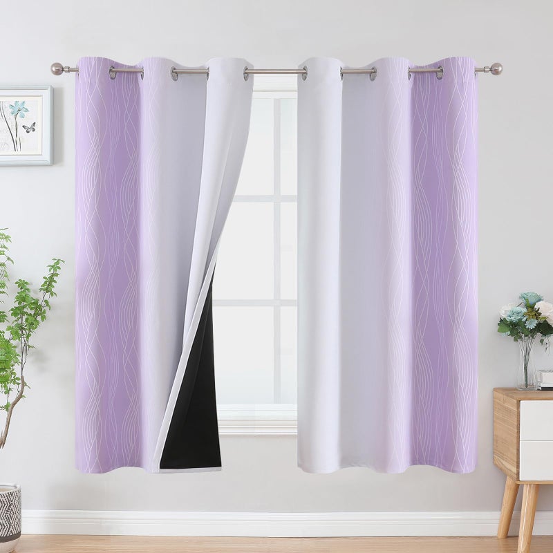 Estelar Textiler Lilac and Greyish White Blackout Curtains & Drapes for Bedroom  Thermal Insulated Ombre Blackout Drapes  Room Darkening Energy Saving Curtains for Living Room  42Wx63L  2 Panels - Image 1