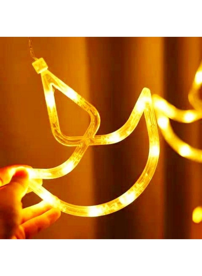 XERGY إضاءة ستارة خيطية ديا/ديwali دافئة بيضاء من XERGY، أضواء خيطية نحاسية LED مع 12 قطعة ديا معلقة، 8 أوضاع وميض لتزيين المنزل داخليًا وخارجيًا، قاعدة مسمار، 2.6 متر - Image 2