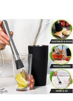 Excefore Muddler for Cocktails Set, 2Pcs Long Muddler Old Fashioned Stainless Steel Muddler, Mojito Muddler Ice Crusher Bartender Tool, Mixing Spoon Professional Home Bar Tool Set  - Image 2