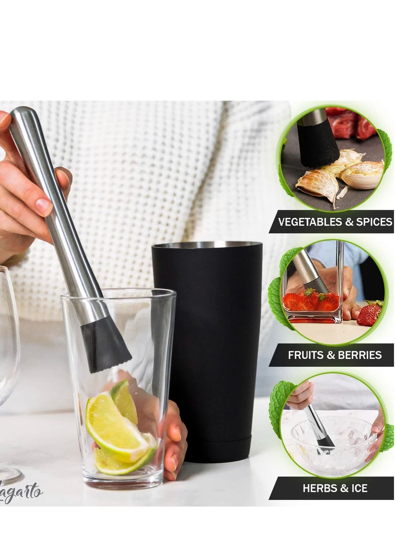 Excefore Muddler for Cocktails Set, 2Pcs Long Muddler Old Fashioned Stainless Steel Muddler, Mojito Muddler Ice Crusher Bartender Tool, Mixing Spoon Professional Home Bar Tool Set - Image 2
