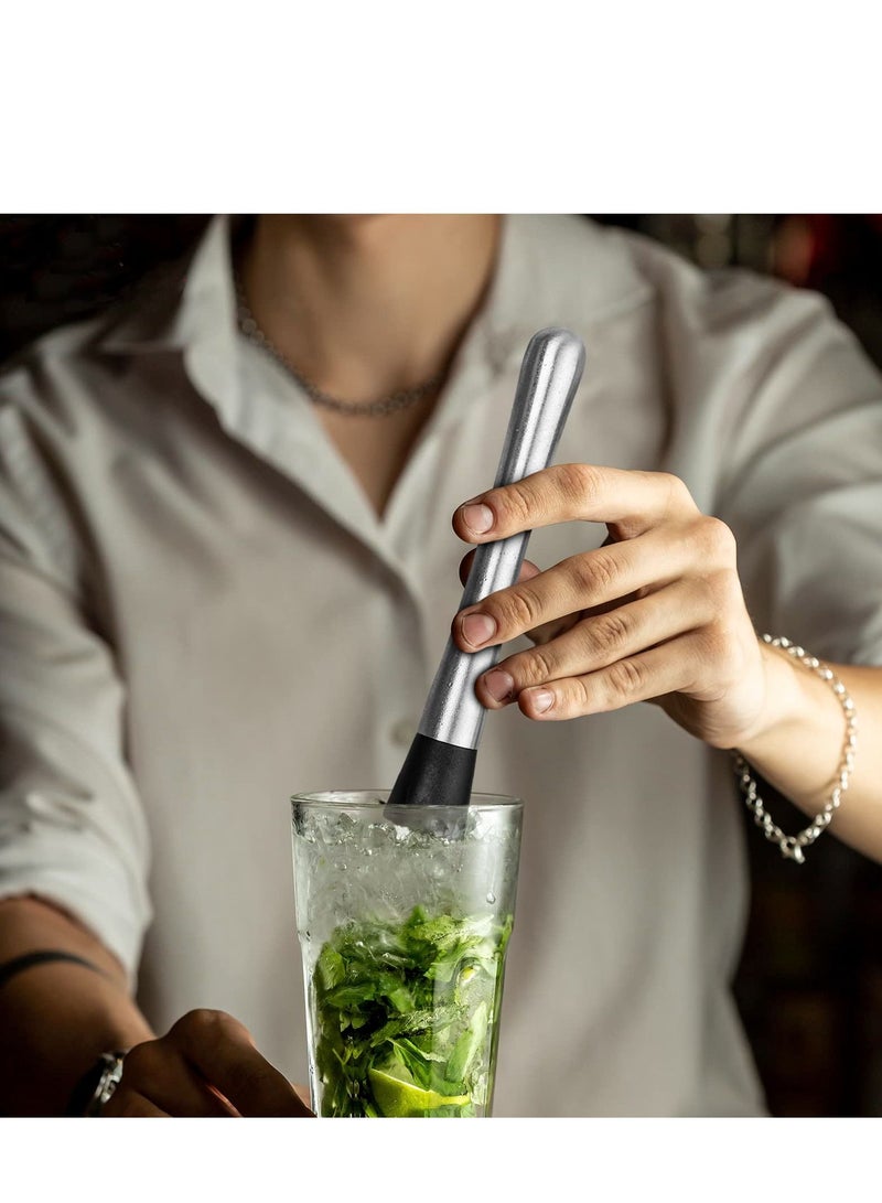 Excefore Muddler for Cocktails Set, 2Pcs Long Muddler Old Fashioned Stainless Steel Muddler, Mojito Muddler Ice Crusher Bartender Tool, Mixing Spoon Professional Home Bar Tool Set - Image 3