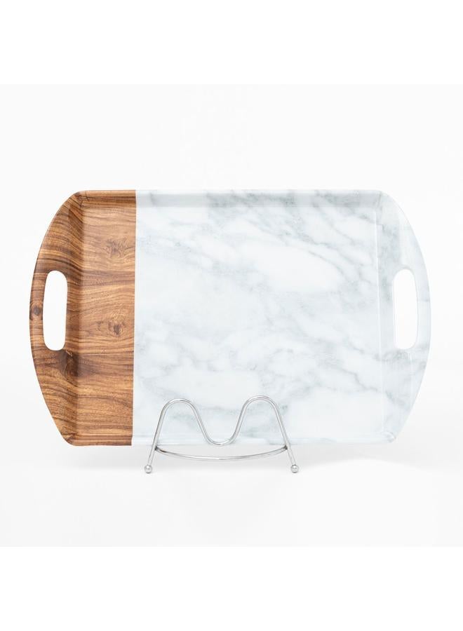 Alsaif Melamine Serving Tray 18 Cm Marble Wooden Pattern White - Image 1