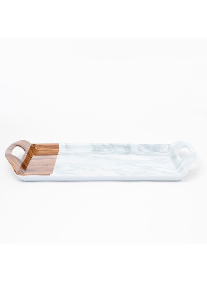 Alsaif Melamine Serving Tray 18 Cm Marble Wooden Pattern White - Image 2