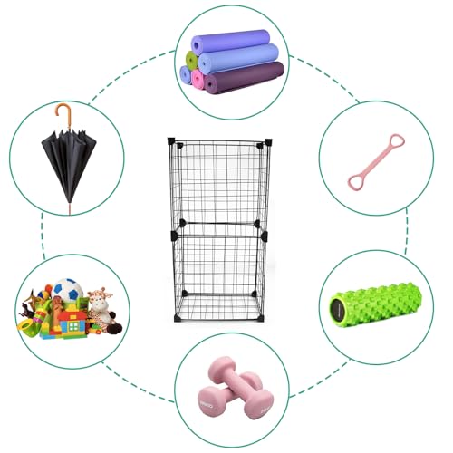 Mowhut Yoga Mat Holder,Home Gym Storage Rack,Workout Equipment Storage,Metal Mesh Yoga Mat Basket for Foam Roller,Tennis Racket and Resistance Bands,Black,12.6"L X 8.7"W X 24.4"H - Image 3