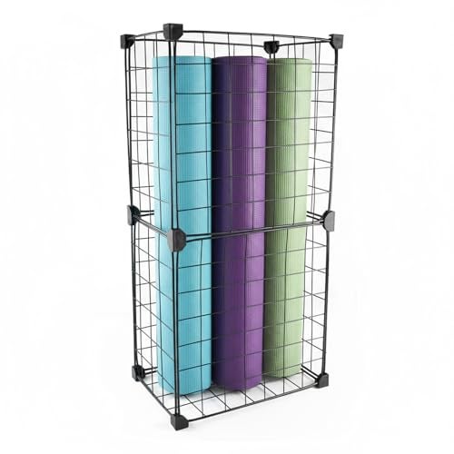 Mowhut Yoga Mat Holder,Home Gym Storage Rack,Workout Equipment Storage,Metal Mesh Yoga Mat Basket for Foam Roller,Tennis Racket and Resistance Bands,Black,12.6"L X 8.7"W X 24.4"H - Image 1
