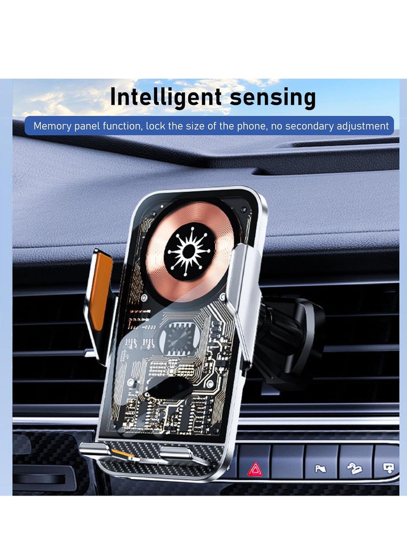 ELTRAZONE Wireless Car Charger Auto Clamping Car Phone Holder Transparent Shell Tempered Glass 360 Degree Rotatable Ball Joint Car Air Vent and Stick On Dashboard Phone Holder (C11) - Image 2