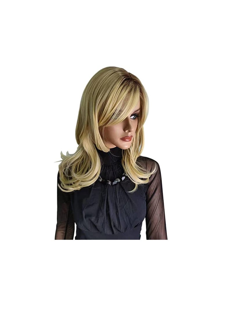 MORTICIA - MORTICIA Long Wavy Loose Curly Side Bang Women Realistic Synthetic Full Replacement Women's Wig with Bangs(Blonde Ombre) - Image 1