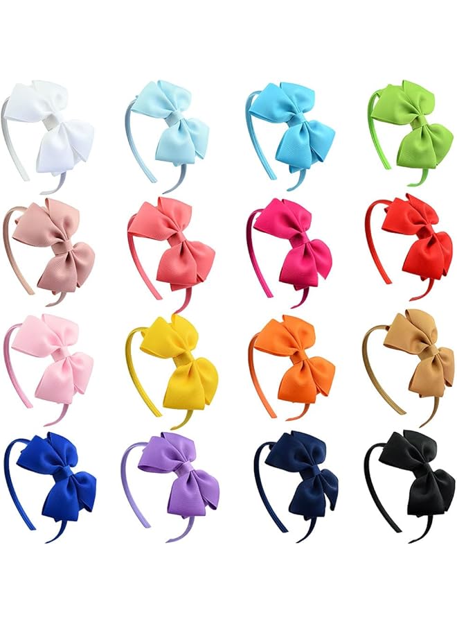 erorex 16 Pack Hair Bows Headband For Girls With 16 Colors Grosgrain Ribbon Headbands Hair Hoops Hair - Image 1