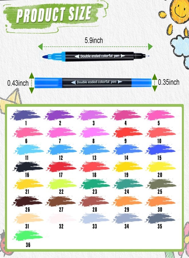 PTAZSCTC 36 Colors Brush & Fine Dual Tip Art Markers Set for Adult Kids Coloring, Dual Tip Colored Pens Markers Quick Drying Without Fading ,Water Based Marker for Painting,Calligraphy, Doodling Journal - Image 2
