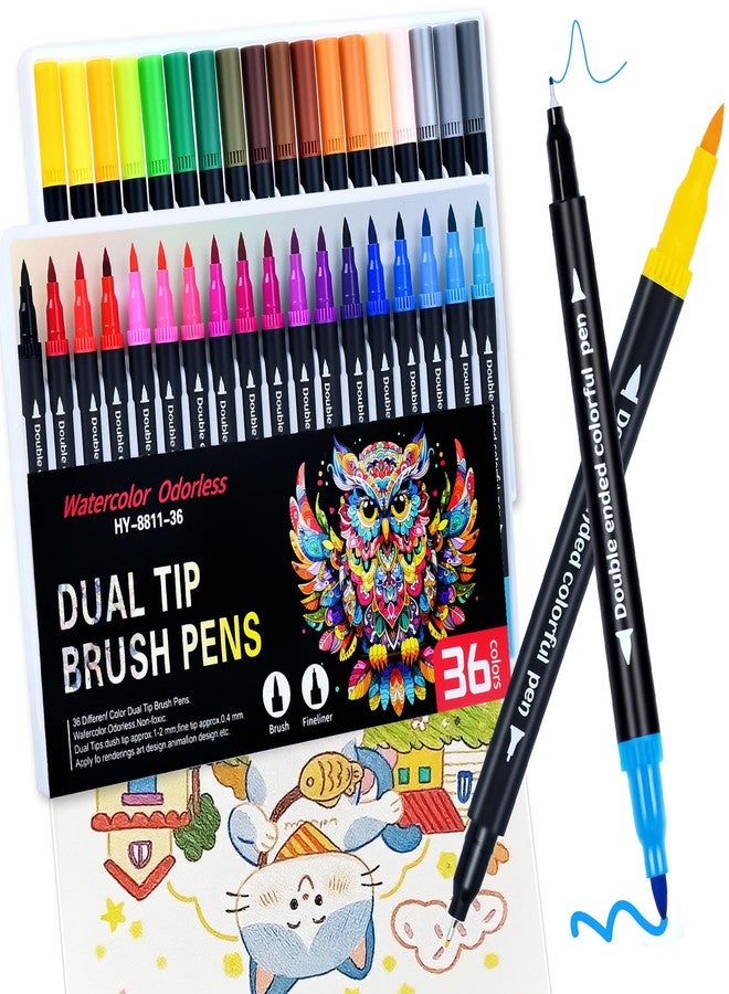 PTAZSCTC 36 Colors Brush & Fine Dual Tip Art Markers Set for Adult Kids Coloring, Dual Tip Colored Pens Markers Quick Drying Without Fading ,Water Based Marker for Painting,Calligraphy, Doodling Journal - Image 1