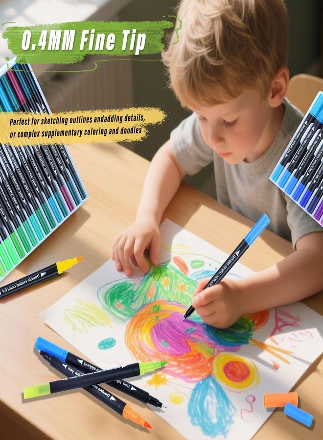 PTAZSCTC 36 Colors Brush & Fine Dual Tip Art Markers Set for Adult Kids Coloring, Dual Tip Colored Pens Markers Quick Drying Without Fading ,Water Based Marker for Painting,Calligraphy, Doodling Journal - Image 4