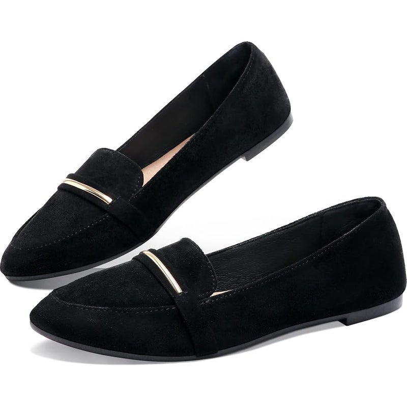 Obtaom Women's Pointy Toe Loafer Flat Comfortable Faux Suede Work Shoes,Cute Penny Loafer Slip On Ballet Flat - Image 1