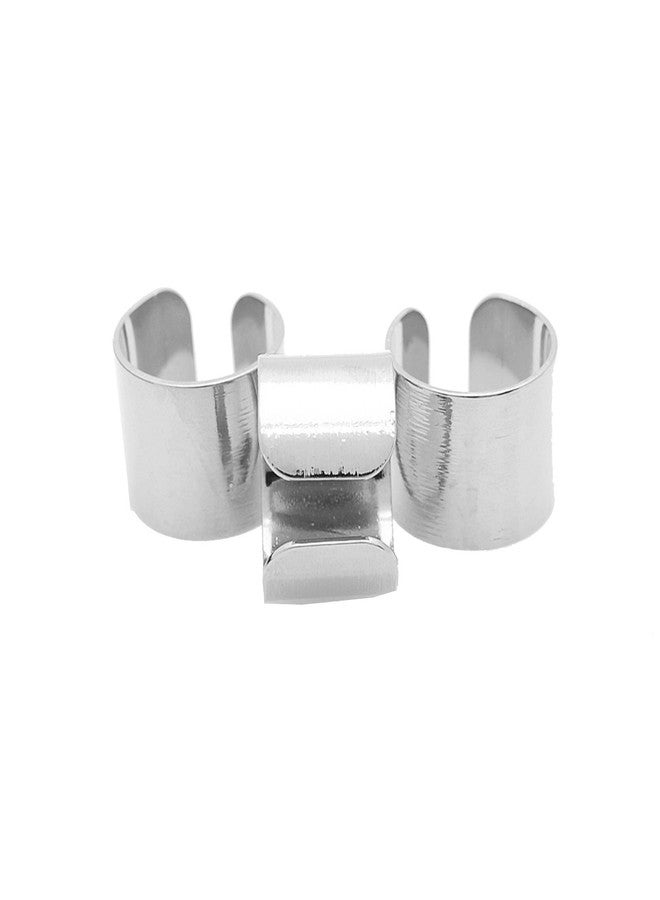 Spinningdaisy Set of 3 Adjustable Open Band Rings - Brushed Silver Wide Knuckle Rings for Women (Silver Plated) - Image 2