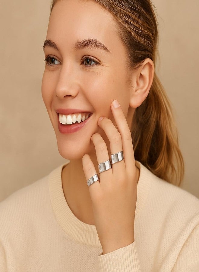 Spinningdaisy Set of 3 Adjustable Open Band Rings - Brushed Silver Wide Knuckle Rings for Women (Silver Plated) - Image 3