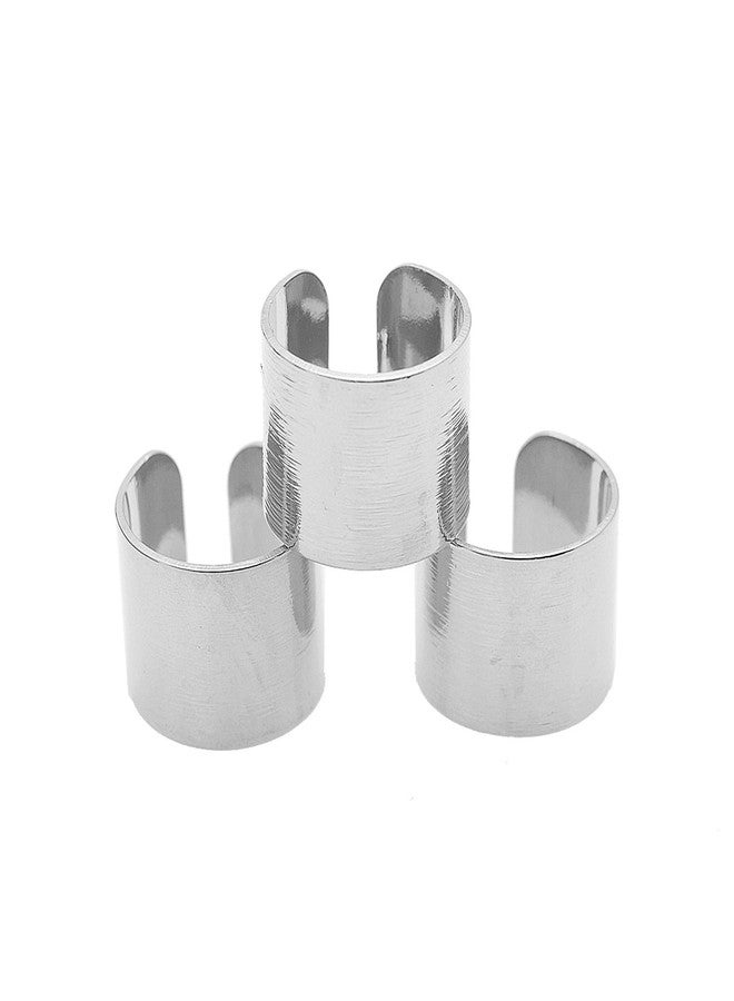 Spinningdaisy Set of 3 Adjustable Open Band Rings - Brushed Silver Wide Knuckle Rings for Women (Silver Plated) - Image 1