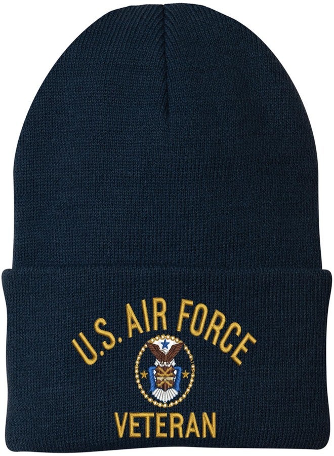 Army Universe Air Force Veteran Embroidered Beanie | USAF Military Army Skull Cap Acrylic Vet Warm Winter Watch Hat, Navy Blue - Image 1