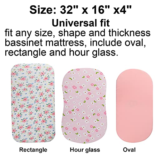 Onacosht Bassinet Sheets Set 3 Pack for Baby Girl, Stretchy Soft Jersey Knitted Fitted Sheet Universal for Oval Rectangle and Hourglass Bassinet Mattress, Pink Floral - Image 4
