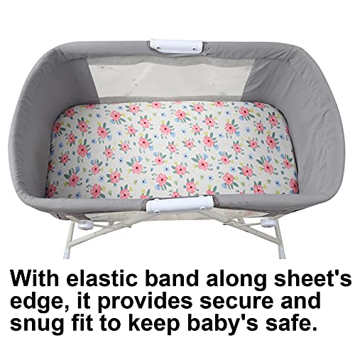 Onacosht Bassinet Sheets Set 3 Pack for Baby Girl, Stretchy Soft Jersey Knitted Fitted Sheet Universal for Oval Rectangle and Hourglass Bassinet Mattress, Pink Floral - Image 5