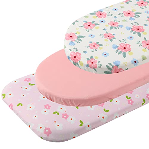 Onacosht Bassinet Sheets Set 3 Pack for Baby Girl, Stretchy Soft Jersey Knitted Fitted Sheet Universal for Oval Rectangle and Hourglass Bassinet Mattress, Pink Floral - Image 2