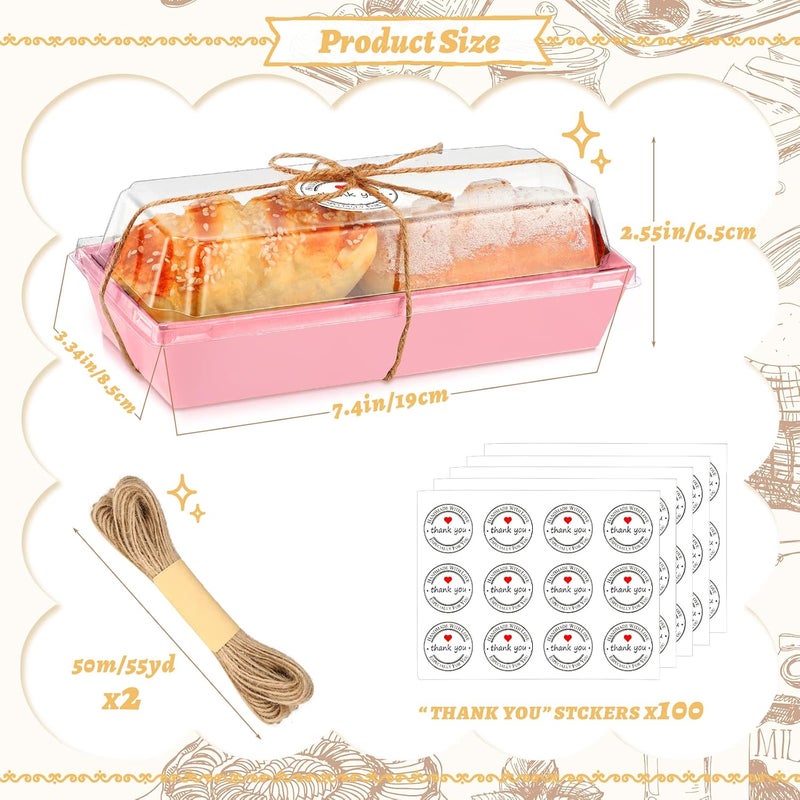 Inbagi 100 Pieces Charcuterie Boxes with Clear Lids Stickers and Ropes, Paper Rectangle Sandwich Box for Bakery Cookie Desserts Macaron Strawberries Mini Cakes Packaging (Pink) - Image 2