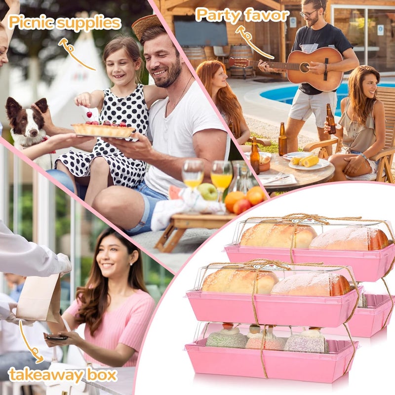 Inbagi 100 Pieces Charcuterie Boxes with Clear Lids Stickers and Ropes, Paper Rectangle Sandwich Box for Bakery Cookie Desserts Macaron Strawberries Mini Cakes Packaging (Pink) - Image 5