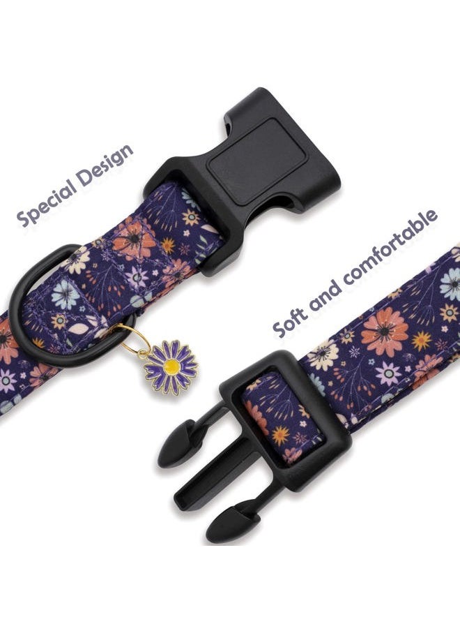BERON - Floral Dog Collar for Girls and Female Dogs Soft and Fancy Pet Collar with Flower Design Ideal Purple Dog Collar for Small Medium Large Dogs M - Image 1