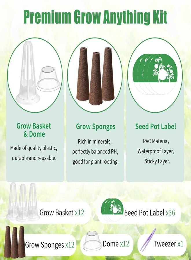 DRYADES Seed Pod Kit Compatible with Aero Garden and All Brands - Grow Anything Kit for Indoor Garden Hydroponics Growing System with 12 Grow Sponges, 36 Pod Labels, 12 Plant Baskets Domes - Image 3