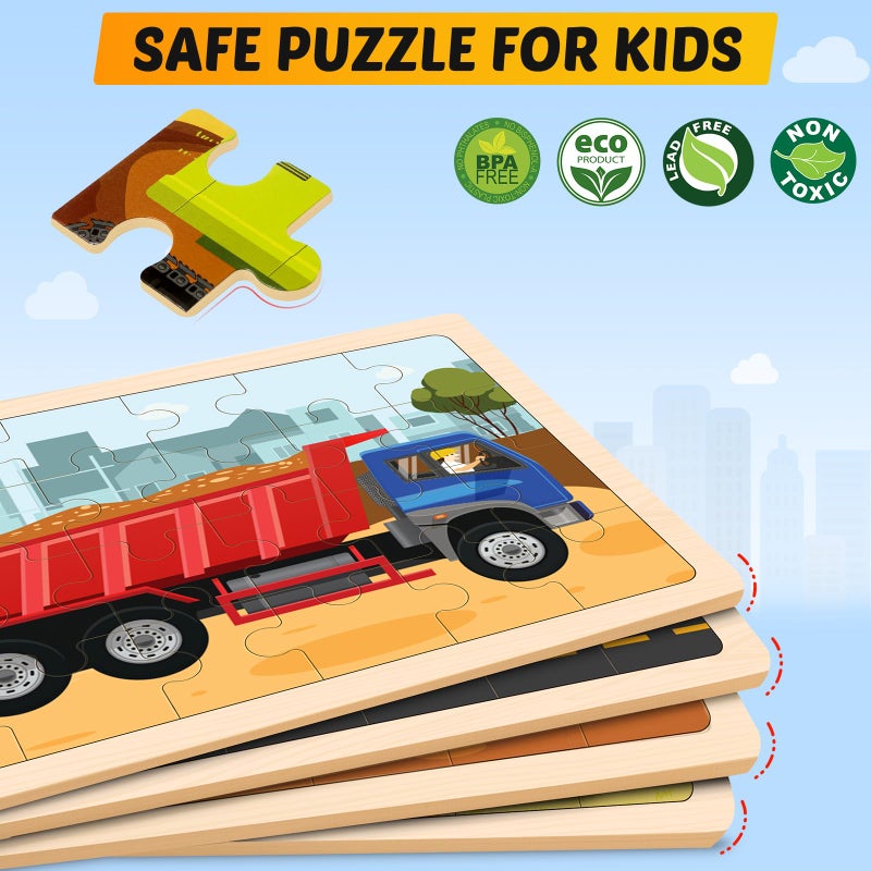 Duchong Wooden Puzzles for Kids Ages 4-6, 4 Packs 24 PCS Construction Vehicle Jigsaw Puzzles for Kids Ages 3-5, Preschool Educational Puzzles Boards Toys Gifts for Boys Girls - Image 4