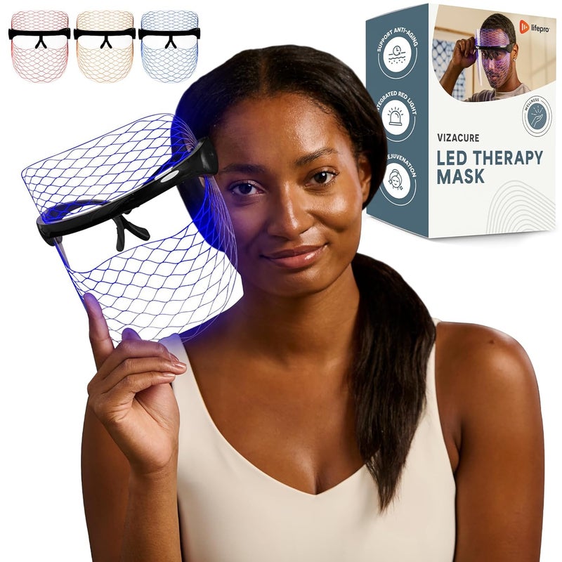 قناع الوجه LED من LifePro VizaCure - قناع وجه LED للعلاج بالضوء - قناع ضوء LED للوجه والرقبة - قناع علاج محمول حقًا