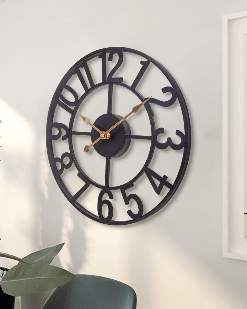 SkyNature Wall Clock 24 Inch Large Indoor Outdoor Wall Clocks Battery Operated Silent Non Ticking Farmhouse Vintage Decorative Analog Metal Clock for Living Room Kitchen Patio Decor  Black 