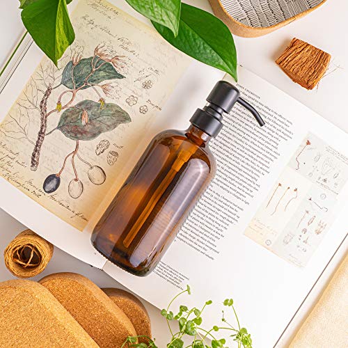 Vine Creations Amber Glass Soap Dispenser, 2 Pack Kitchen Soap Dispenser Set with Stainless Steel Pump, 16 oz Dish Soap and Hand Soap Dispensers for Bathroom with Waterproof Labels - Image 2