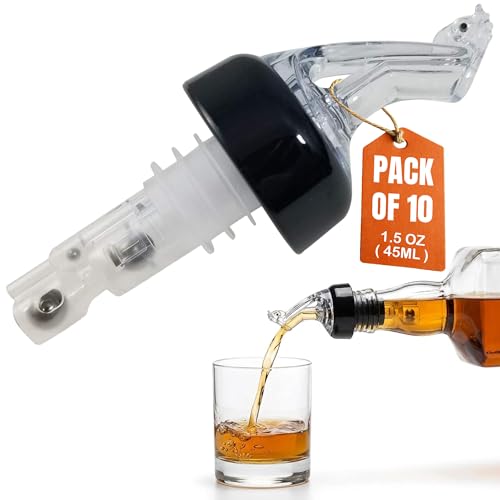 AmeriPour - Measured Pourer - Liquor Bottle Pourers - Collared - Made 100% In USA. Bar Spouts That Don't Leak - No Cracks. A Perfect Pour Everytime. Great For Wine! (Clear, 1.5oz (45ml) - 10 Pack) - Image 1