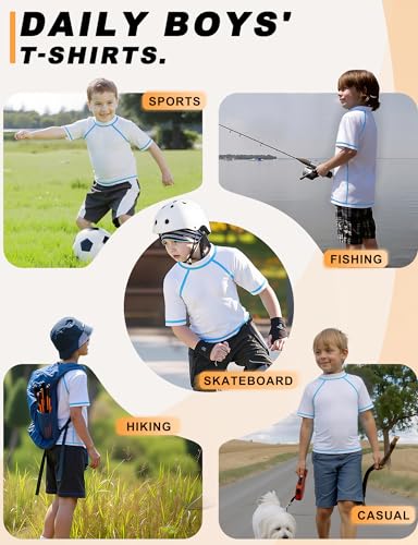 BIGANT Boys Rash Guard Swim Shirt 2 Pack UPF 50+ Sun Protection Short Sleeve Quick Dry Kids Youth Water UV SPF Swimwear Tops(Navy/White,5-6Y) - Image 4