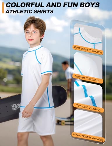 BIGANT Boys Rash Guard Swim Shirt 2 Pack UPF 50+ Sun Protection Short Sleeve Quick Dry Kids Youth Water UV SPF Swimwear Tops(Navy/White,5-6Y) - Image 5